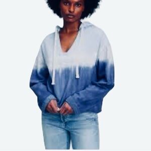 NWT Gap Tie Dye Vneck Hoodie Sweatshirt Blue White L Soft Comfy